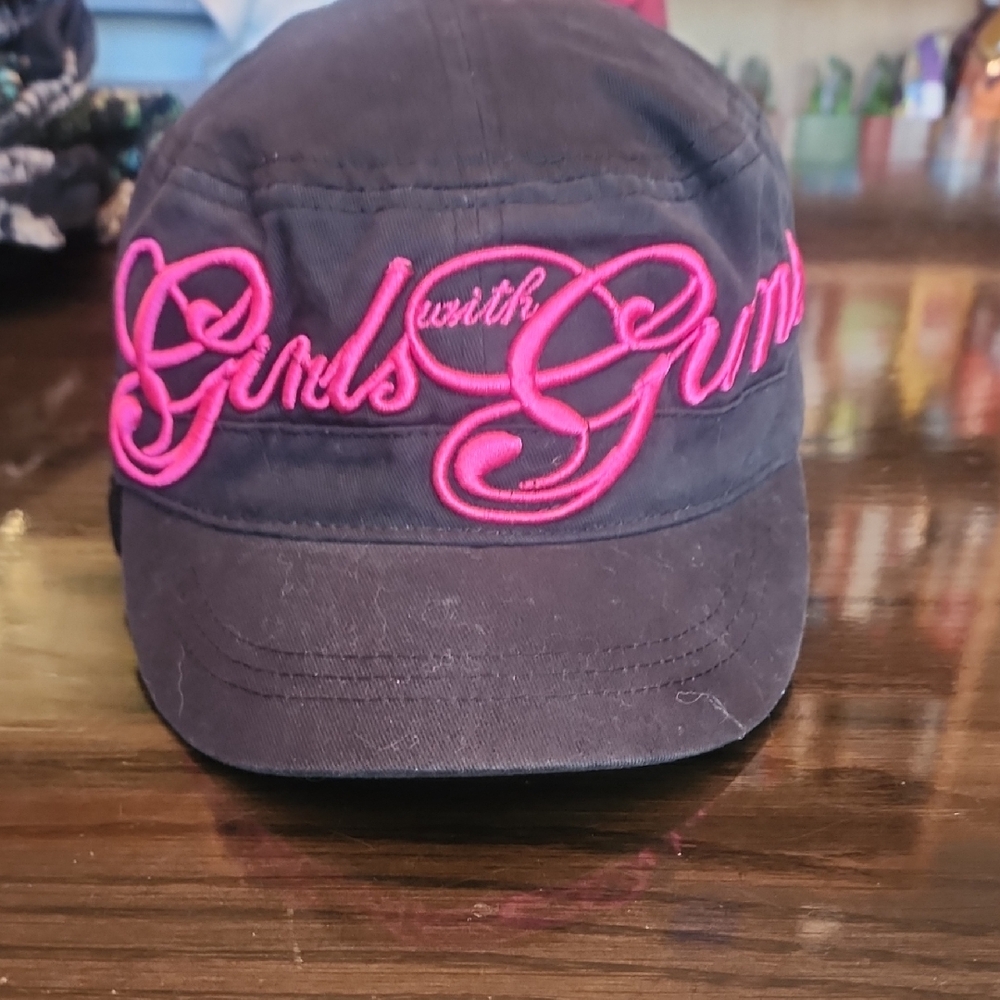 Black Cap with Pink Embroidery Girls With Guns Hat